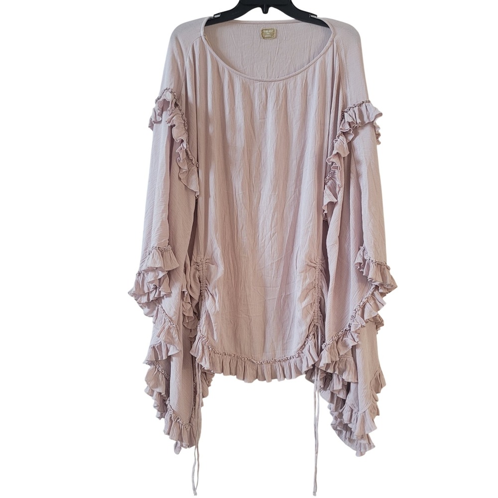 Free People Size M Cassy Tunic Top Womens Ruffle Trim Gauze Boho Pink Free-est